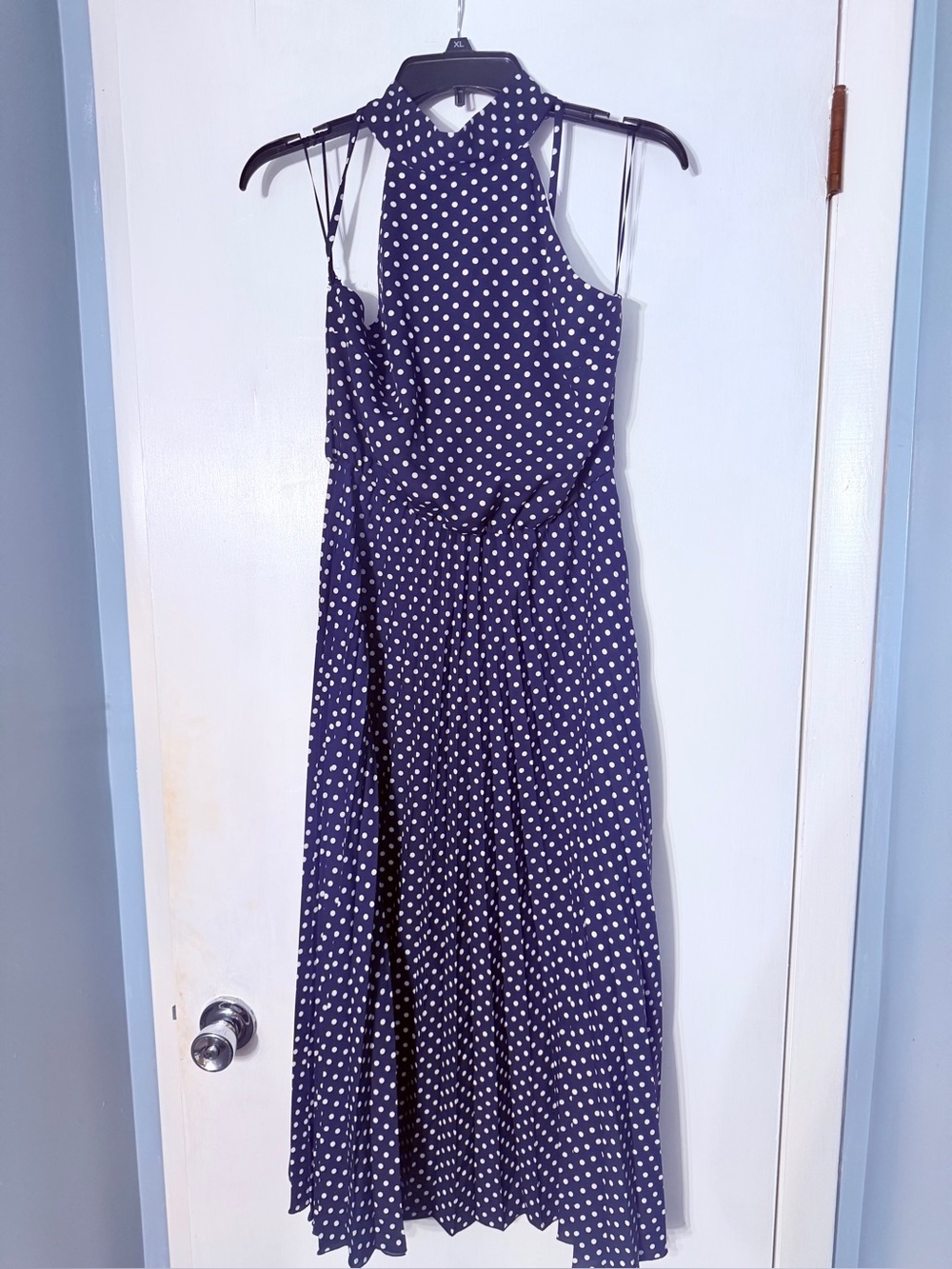 Zara Navy Polka Dot Halter Maxi Dress NWT (no belt)
